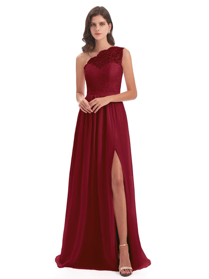 Kaiya One Shoulder Split Lace Long Bridesmaid Dresses
