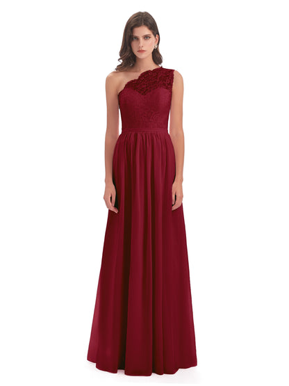 Kaiya One Shoulder Split Lace Long Bridesmaid Dresses