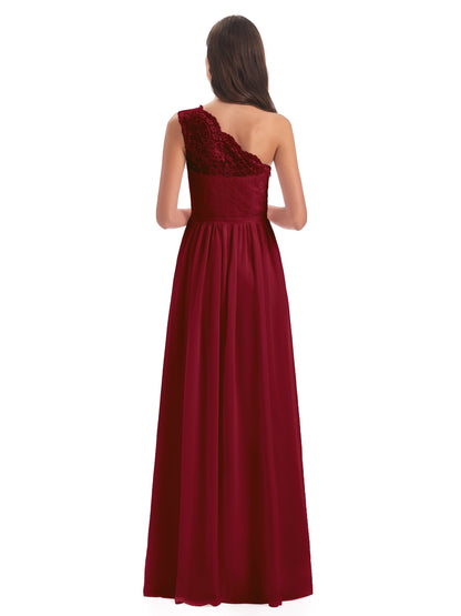 Kaiya One Shoulder Split Lace Long Bridesmaid Dresses