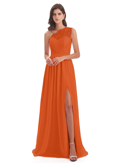 Kaiya One Shoulder Split Lace Long Bridesmaid Dresses