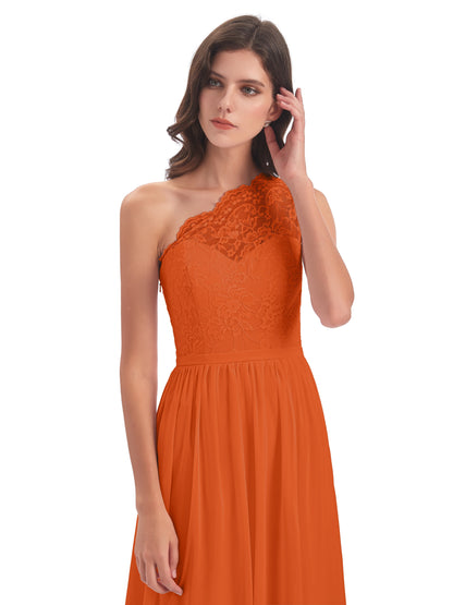 Kaiya One Shoulder Split Lace Long Bridesmaid Dresses