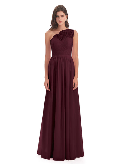 Kaiya One Shoulder Split Lace Long Bridesmaid Dresses