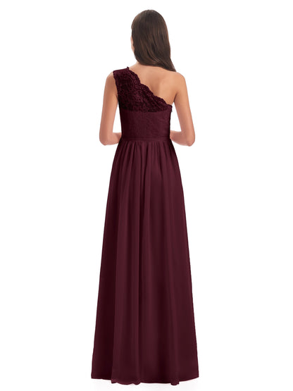Kaiya One Shoulder Split Lace Long Bridesmaid Dresses