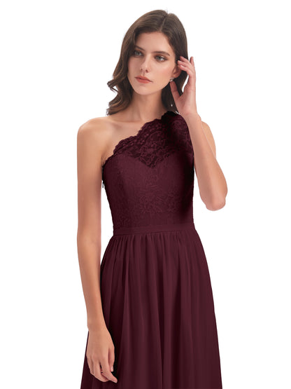 Kaiya One Shoulder Split Lace Long Bridesmaid Dresses