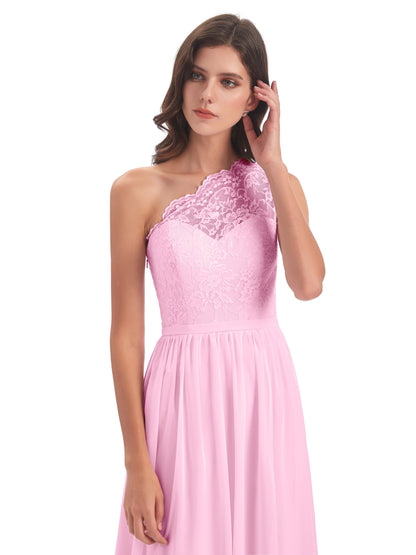 Kaiya One Shoulder Split Lace Long Bridesmaid Dresses