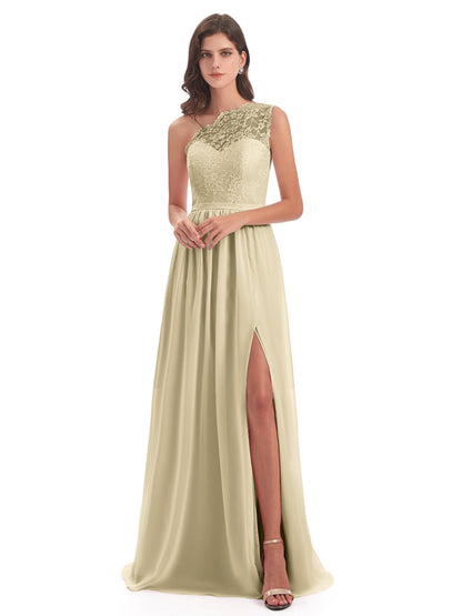 Kaiya One Shoulder Split Lace Long Bridesmaid Dresses