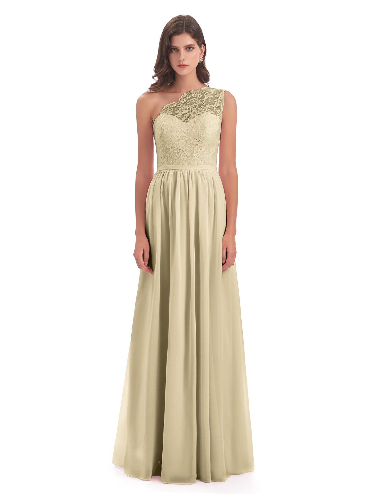 Kaiya One Shoulder Split Lace Long Bridesmaid Dresses