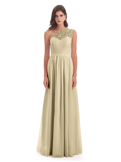 Kaiya One Shoulder Split Lace Long Bridesmaid Dresses