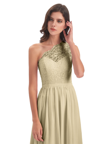Kaiya One Shoulder Split Lace Long Bridesmaid Dresses