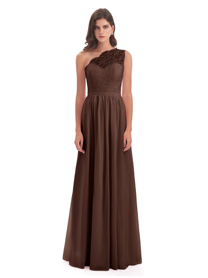 Kaiya One Shoulder Split Lace Long Bridesmaid Dresses