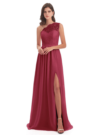 Kaiya One Shoulder Split Lace Long Bridesmaid Dresses