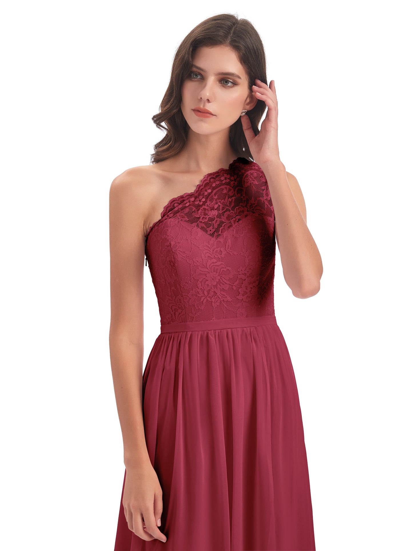 Kaiya One Shoulder Split Lace Long Bridesmaid Dresses