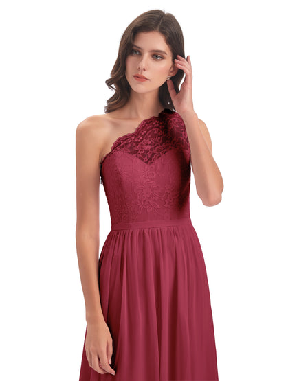 Kaiya One Shoulder Split Lace Long Bridesmaid Dresses