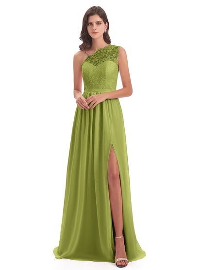 Kaiya One Shoulder Split Lace Long Bridesmaid Dresses