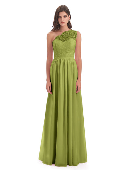 Kaiya One Shoulder Split Lace Long Bridesmaid Dresses