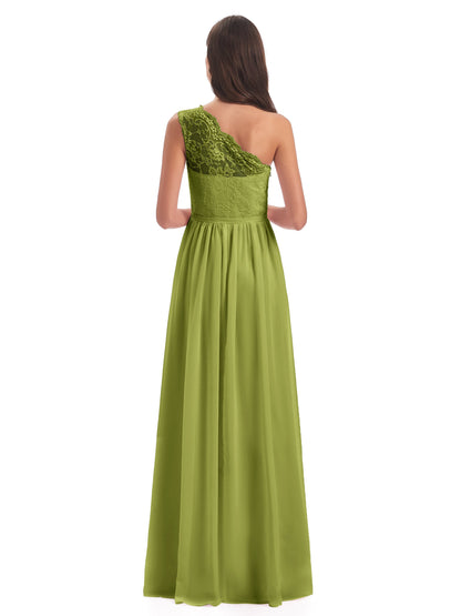 Kaiya One Shoulder Split Lace Long Bridesmaid Dresses