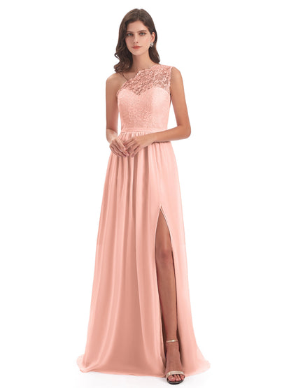 Kaiya One Shoulder Split Lace Long Bridesmaid Dresses