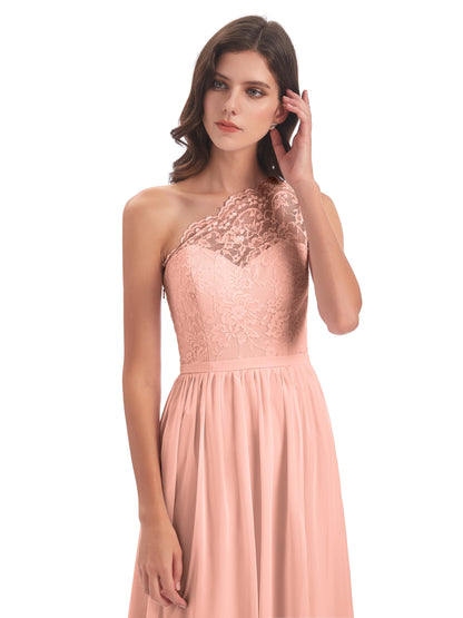 Kaiya One Shoulder Split Lace Long Bridesmaid Dresses