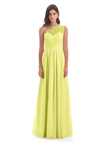 Kaiya One Shoulder Split Lace Long Bridesmaid Dresses