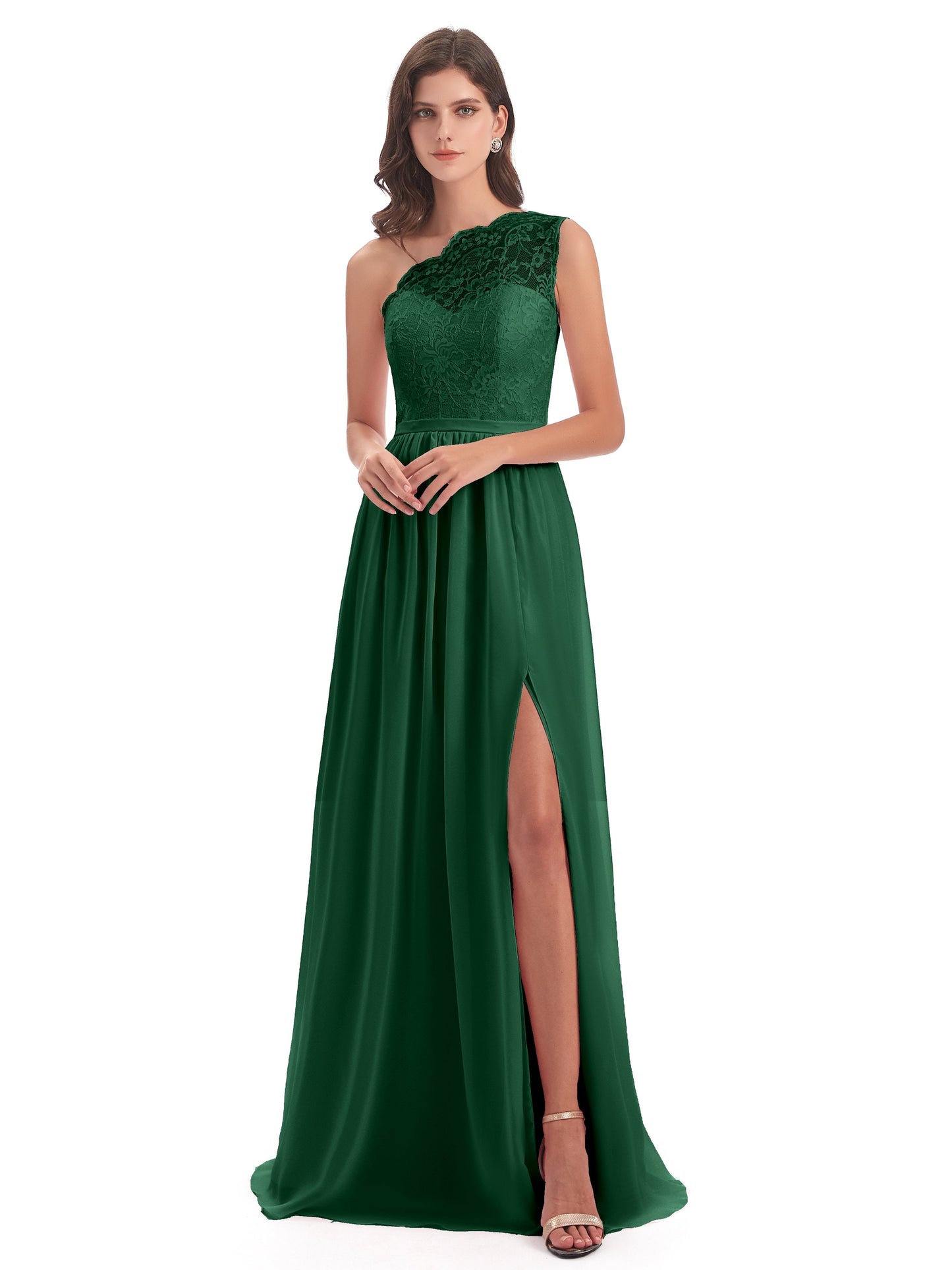 Kaiya One Shoulder Split Lace Long Bridesmaid Dresses