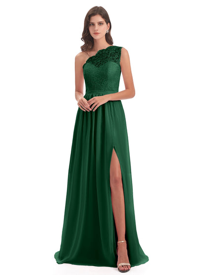 Kaiya One Shoulder Split Lace Long Bridesmaid Dresses