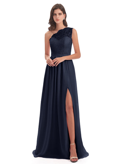 Kaiya One Shoulder Split Lace Long Bridesmaid Dresses
