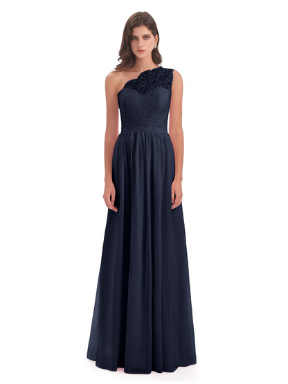 Kaiya One Shoulder Split Lace Long Bridesmaid Dresses