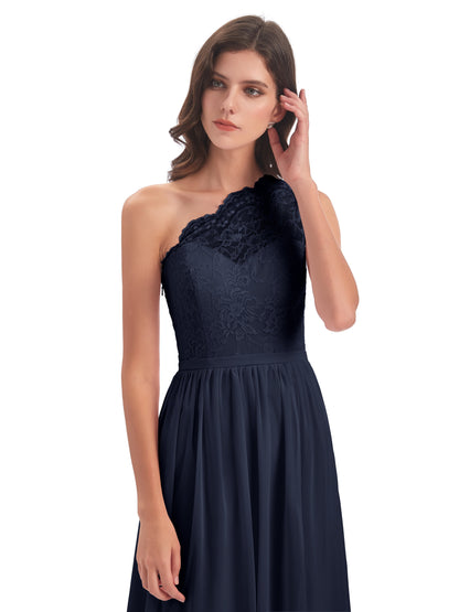 Kaiya One Shoulder Split Lace Long Bridesmaid Dresses