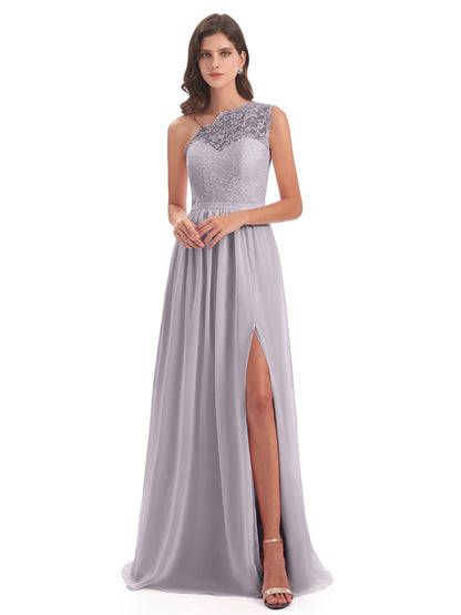 Kaiya One Shoulder Split Lace Long Bridesmaid Dresses