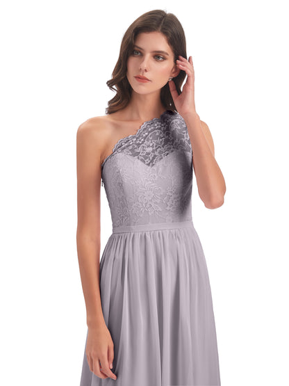 Kaiya One Shoulder Split Lace Long Bridesmaid Dresses