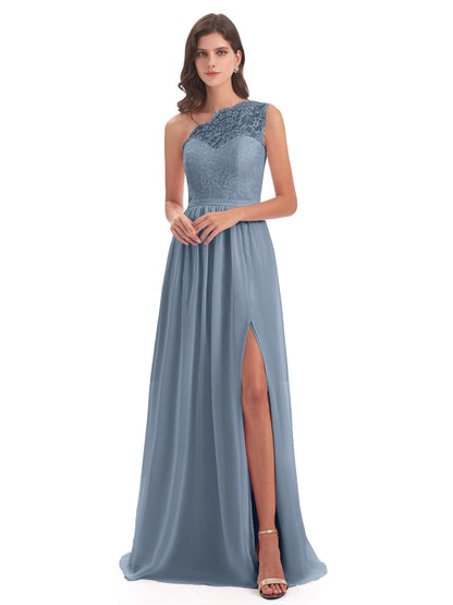 Kaiya One Shoulder Split Lace Long Bridesmaid Dresses