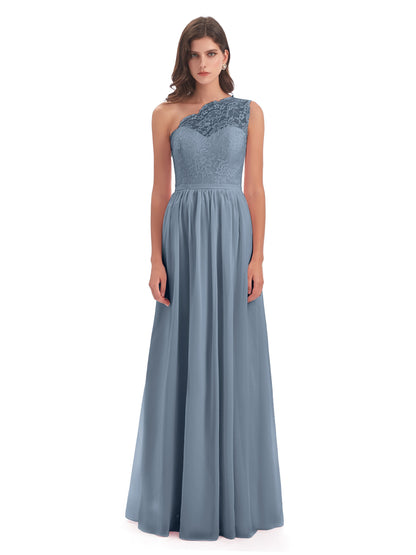 Kaiya One Shoulder Split Lace Long Bridesmaid Dresses