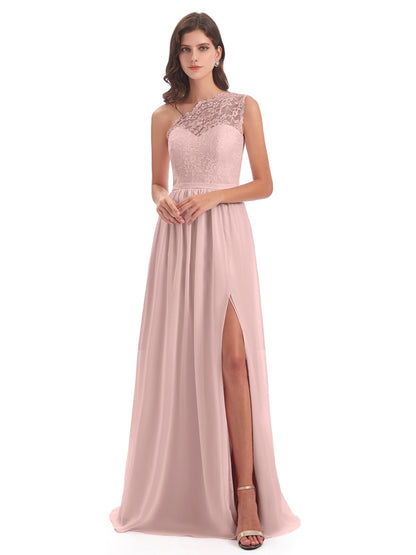 Kaiya One Shoulder Split Lace Long Bridesmaid Dresses