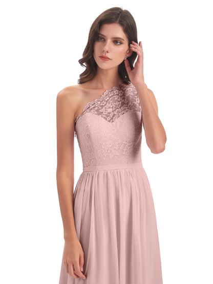 Kaiya One Shoulder Split Lace Long Bridesmaid Dresses