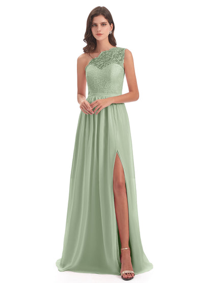 Kaiya One Shoulder Split Lace Long Bridesmaid Dresses