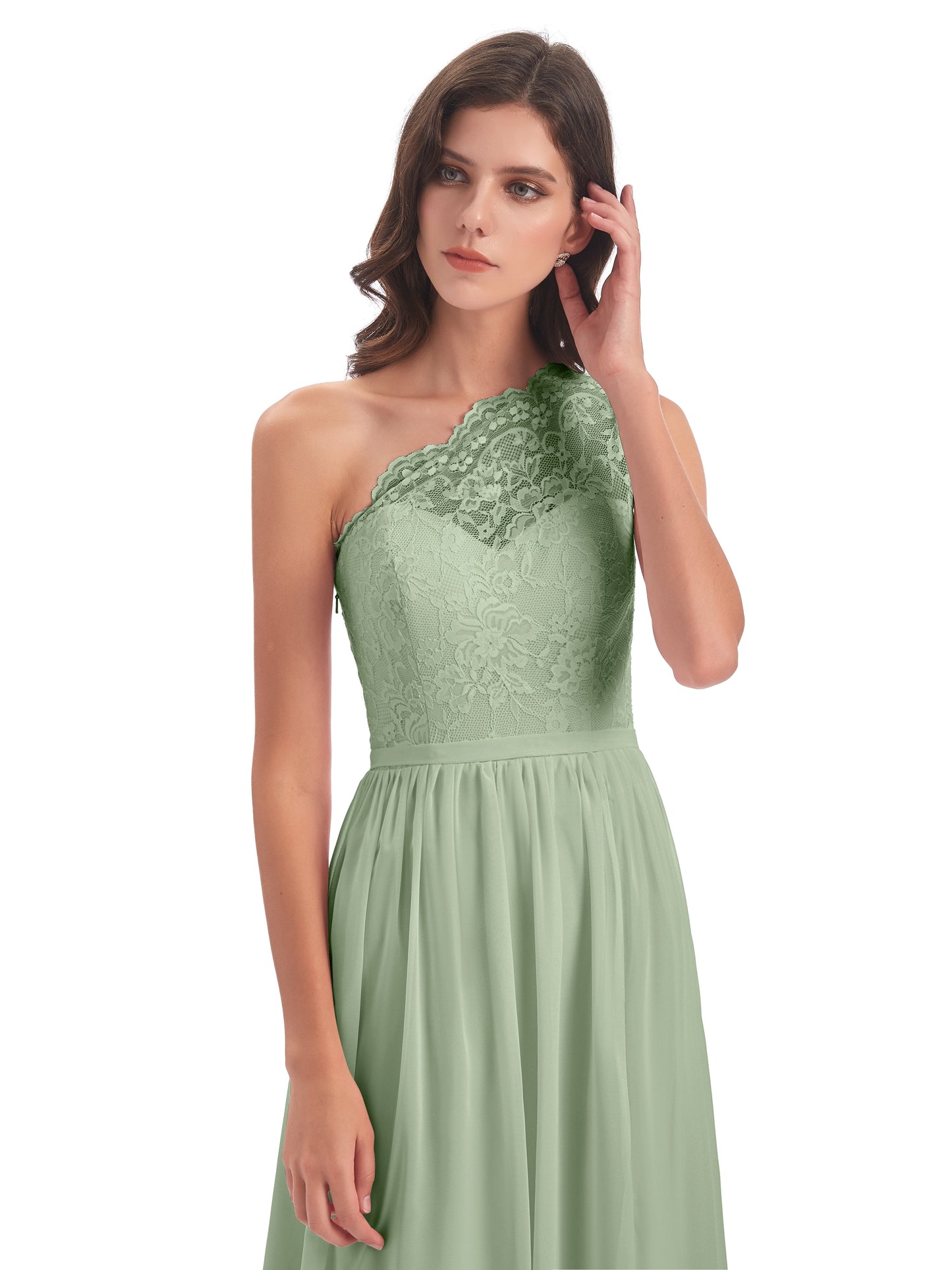 Kaiya One Shoulder Split Lace Long Bridesmaid Dresses