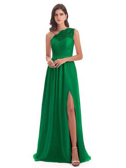 Kaiya One Shoulder Split Lace Long Bridesmaid Dresses
