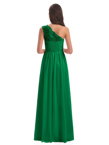 Kaiya One Shoulder Split Lace Long Bridesmaid Dresses