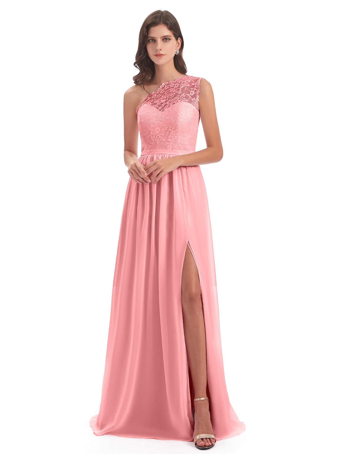 Kaiya One Shoulder Split Lace Long Bridesmaid Dresses