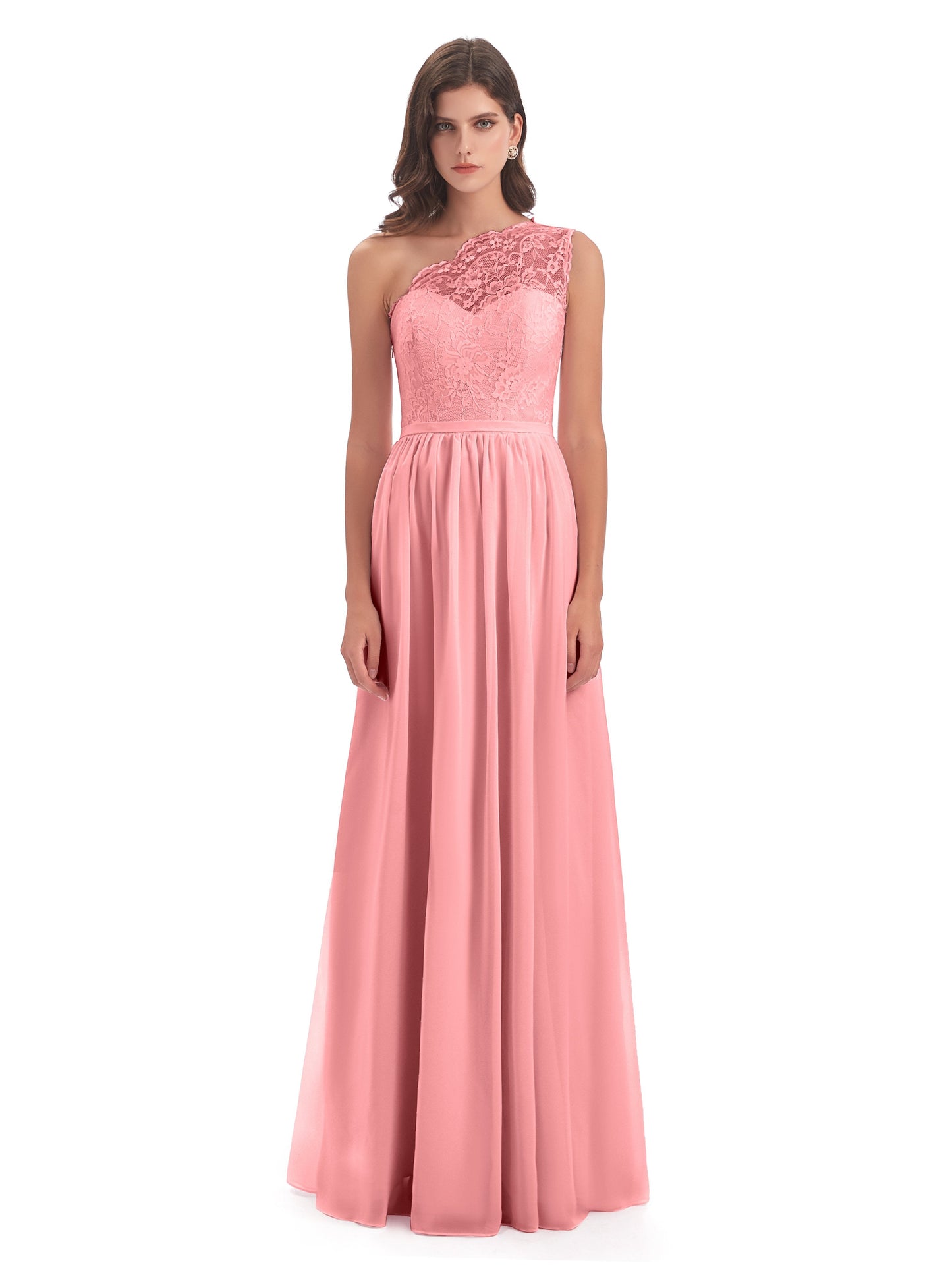 Kaiya One Shoulder Split Lace Long Bridesmaid Dresses