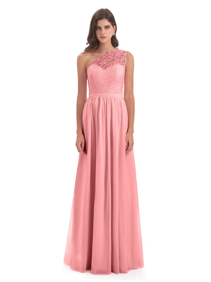 Kaiya One Shoulder Split Lace Long Bridesmaid Dresses