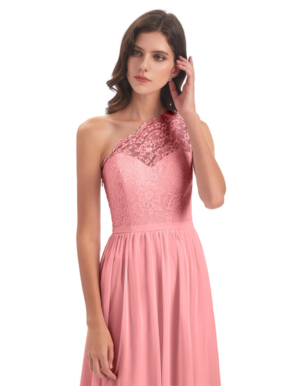 Kaiya One Shoulder Split Lace Long Bridesmaid Dresses