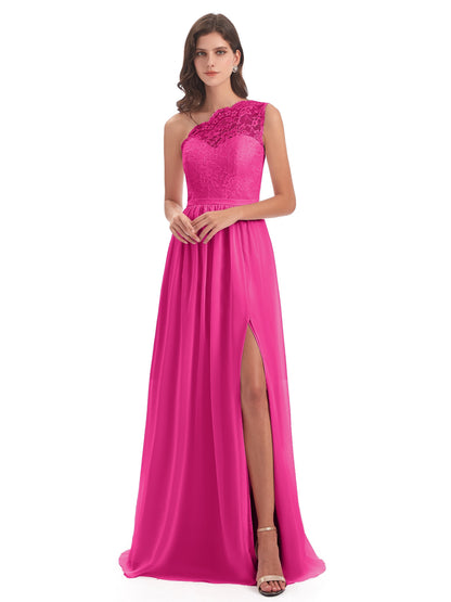 Kaiya One Shoulder Split Lace Long Bridesmaid Dresses