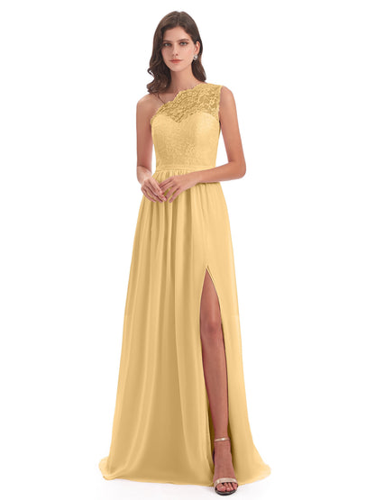 Kaiya One Shoulder Split Lace Long Bridesmaid Dresses