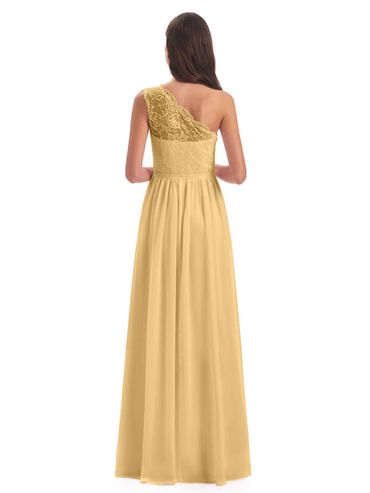 Kaiya One Shoulder Split Lace Long Bridesmaid Dresses