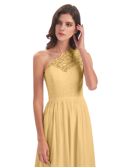 Kaiya One Shoulder Split Lace Long Bridesmaid Dresses