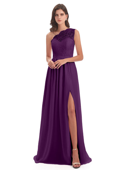 Kaiya One Shoulder Split Lace Long Bridesmaid Dresses