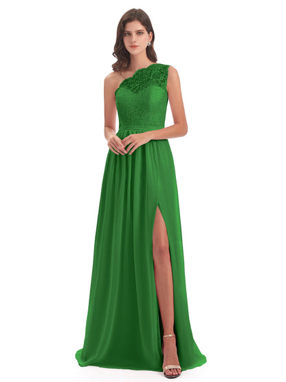 Kaiya One Shoulder Split Lace Long Bridesmaid Dresses