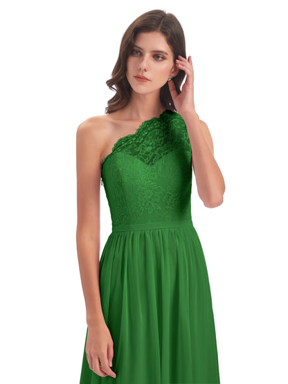 Kaiya One Shoulder Split Lace Long Bridesmaid Dresses