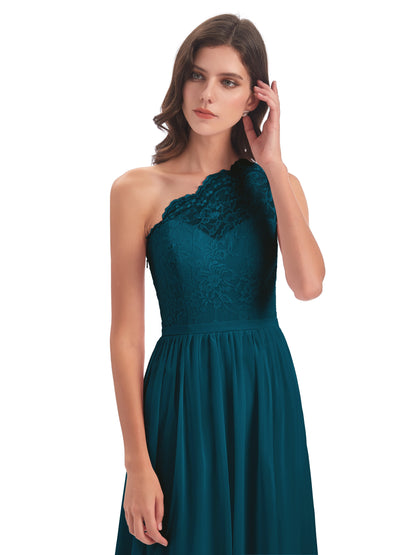 Kaiya One Shoulder Split Lace Long Bridesmaid Dresses